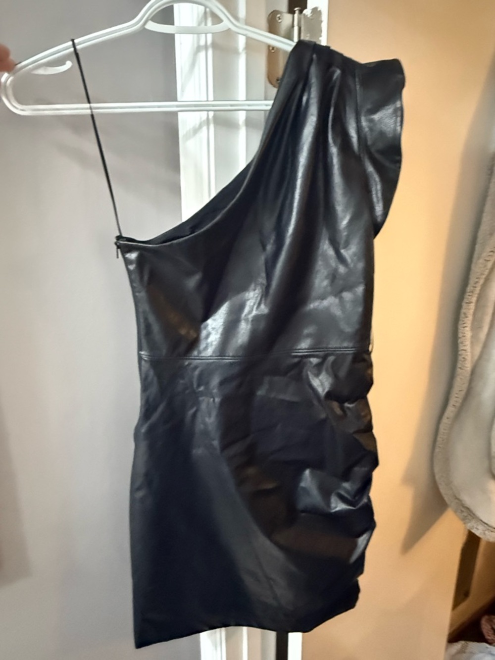 Express Black One-Shoulder Faux Leather Mini Dress